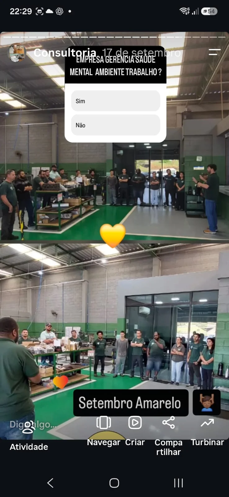 Encontro de conscientização em saúde mental com uma equipe no ambiente de trabalho